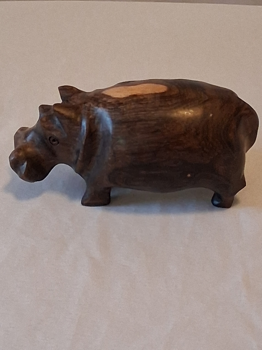 Vintage Hand Carved Solid Ironwood African House Hippo Figurine 6” - MC